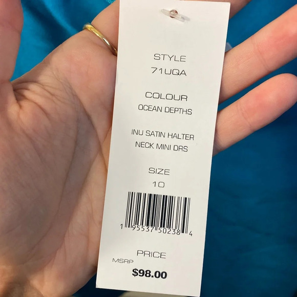 NWT FRENCH CONNECTION | INU SATIN MINI DRESS | OCEAN DEPTHS,SIZE 10 - Picture 13 of 14